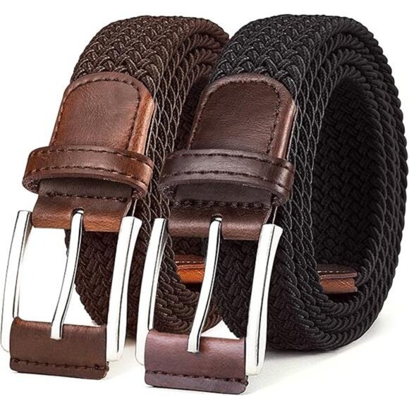 Belt for Men 2Pack,Mens Stretch Braided Web Belt Elastic for Casual Golf Jeans - Picture 7 of 7